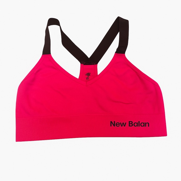 New Balance Pink Seamless Racerback Sports Bra Logo Flaw Women’s Size M GUC Yoga - Picture 2 of 9
